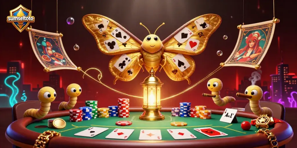 Experience exhilarating gameplay with sumseltoto, featuring vibrant casino elements and a majestic moth illustration.