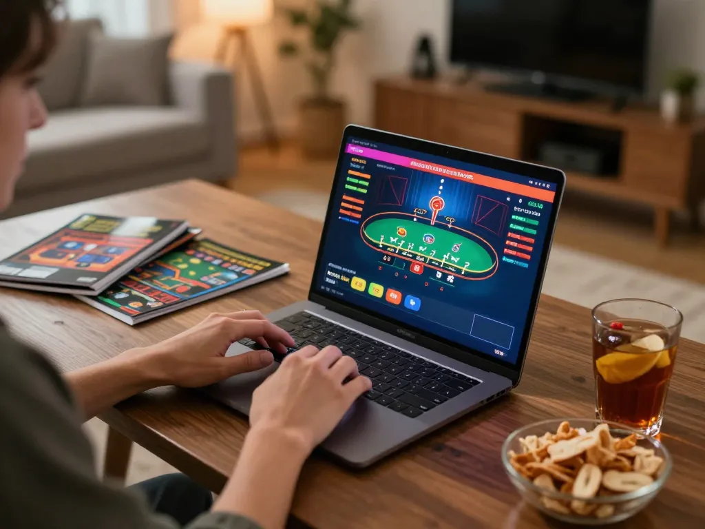 Player enjoying LV88 live dealer games on laptop in a cozy home setting.