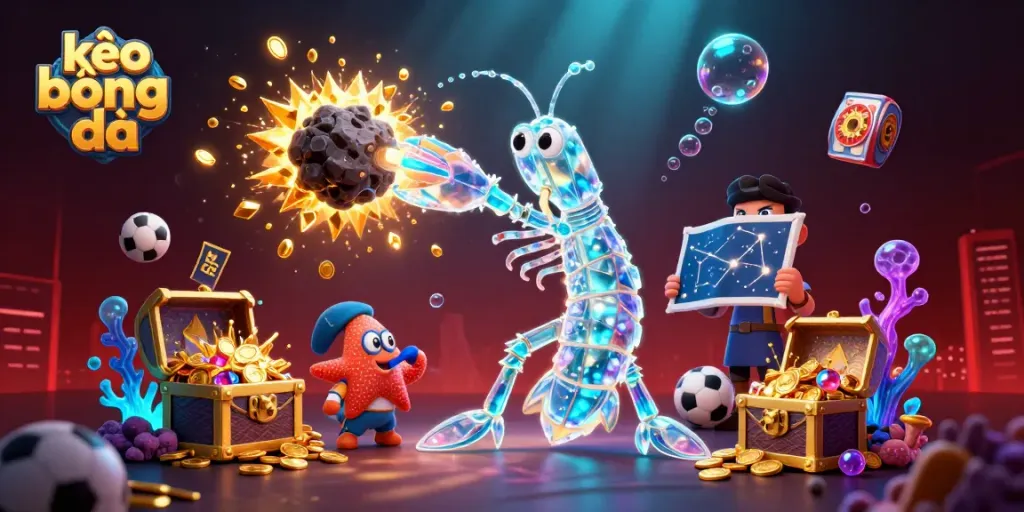 Experience thrilling kèo bóng đá action with vibrant graphics of a mantis shrimp in battle, showcasing dynamic betting scenes.