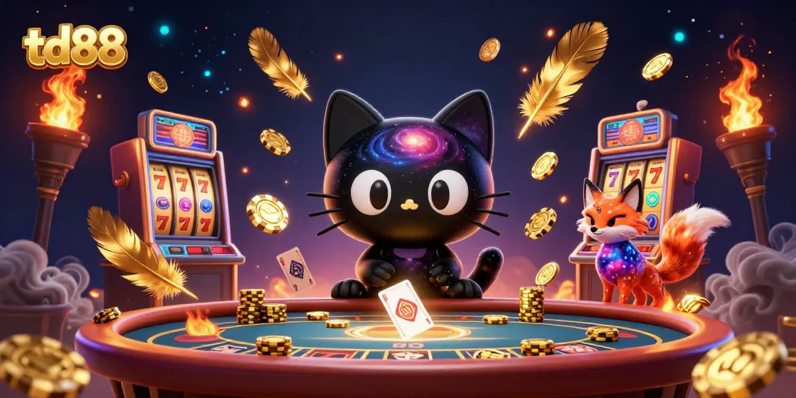 Engage in exciting gameplay at td88 with swirling golden chips and colorful slots.