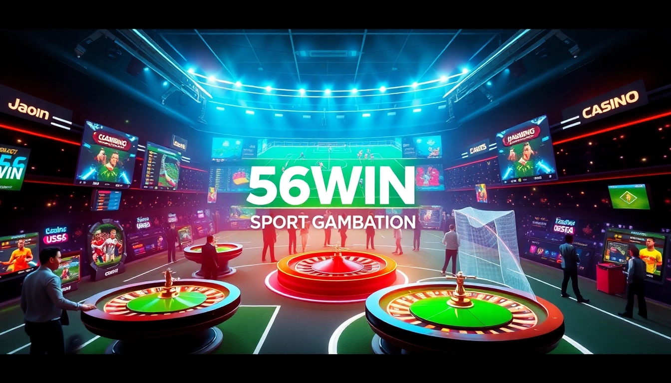 56WIN online gambling platform showcasing dynamic sports betting and casino games in an exciting digital environment.