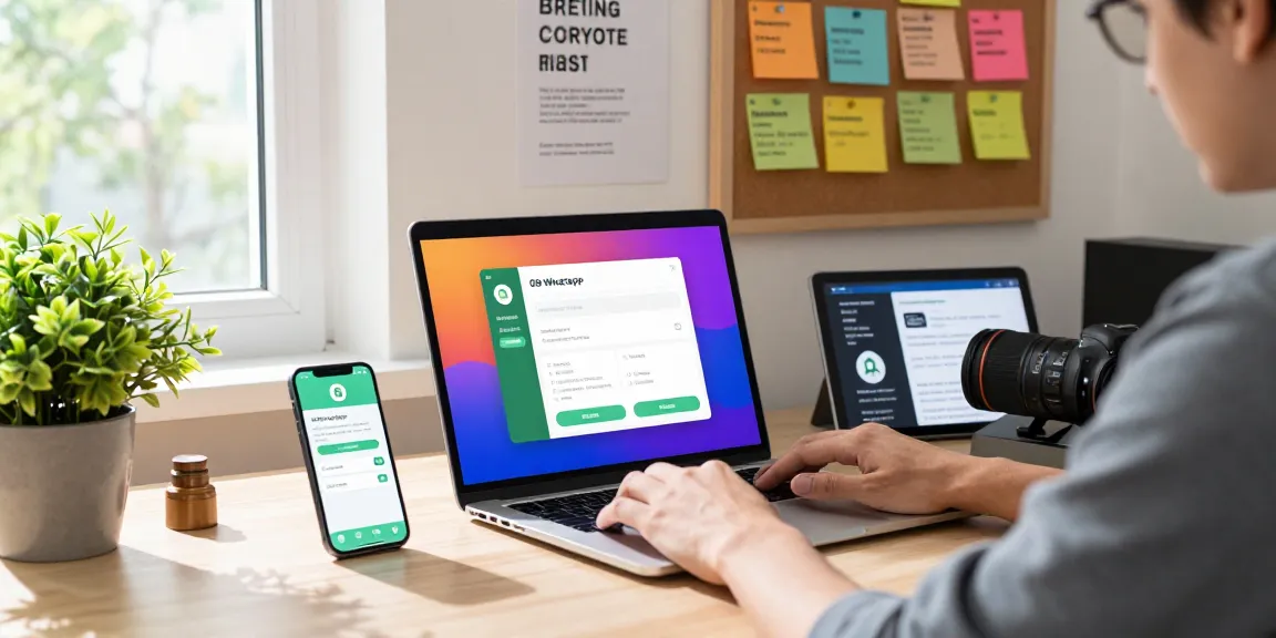 Tech enthusiast downloading the GB WhatsApp app in a stylish home office.
