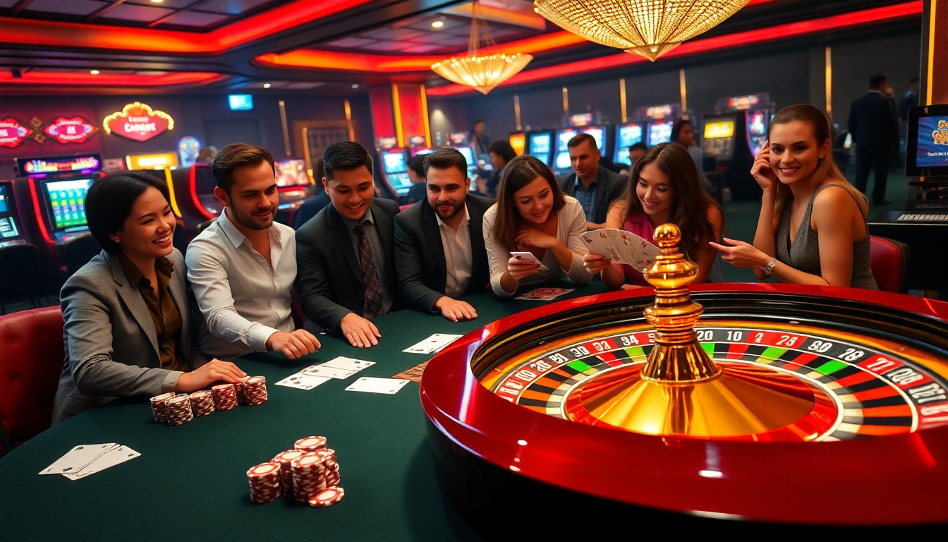 Players enjoying a thrilling poker game at https://g28.store/, surrounded by luxurious casino elements.