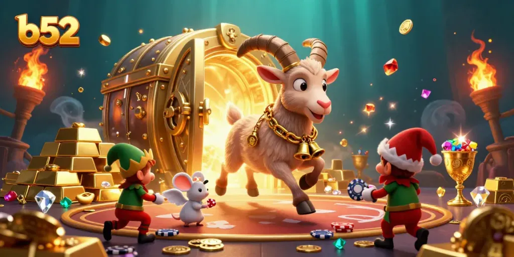Experience the excitement of B52 casino with Krampus and mischievous gremlins in a vibrant, festive atmosphere.