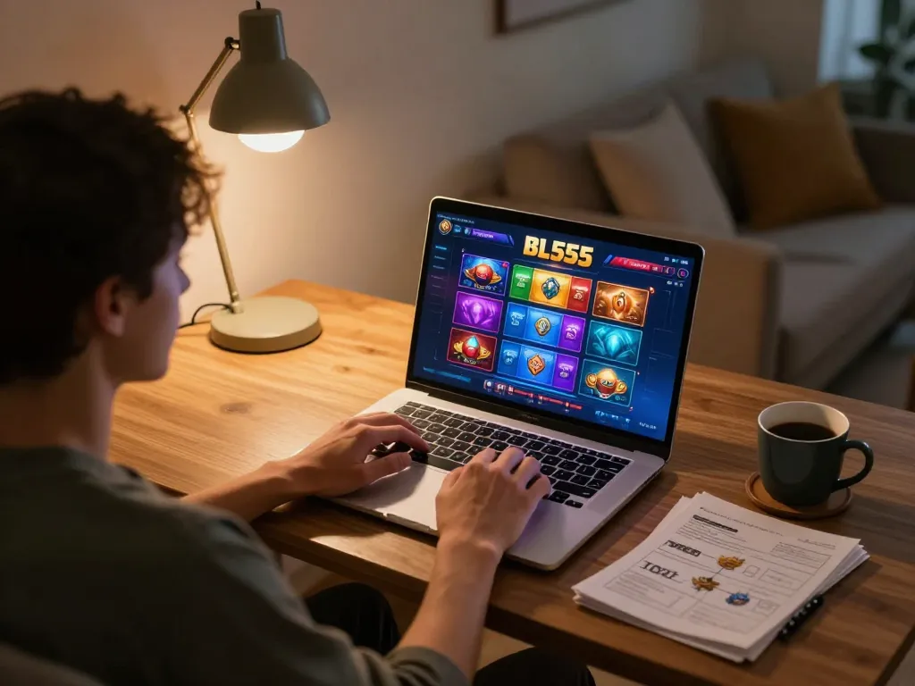 Engaging online casino session on BL555 platform from a cozy home setting