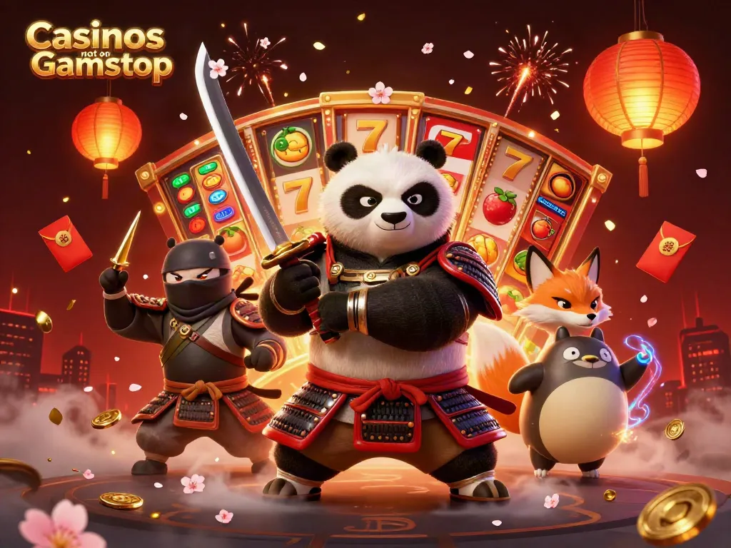 Experience thrilling action with Casinos not on Gamstop, featuring vibrant casino elements and charismatic characters.