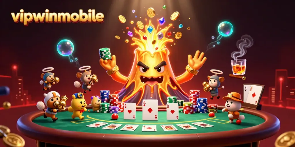 Experience the thrill of vipwinmobile with a vibrant casino scene featuring winning characters and treasures.