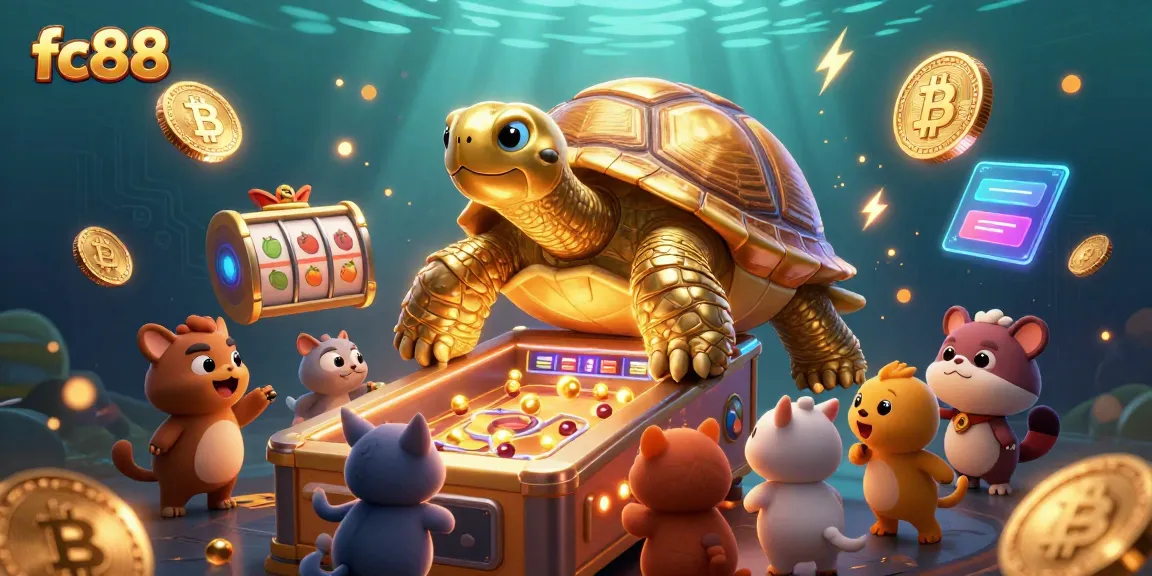 Engage in vibrant gaming at fc88, featuring lively slots and crypto-themed elements in a dynamic underwater scene.