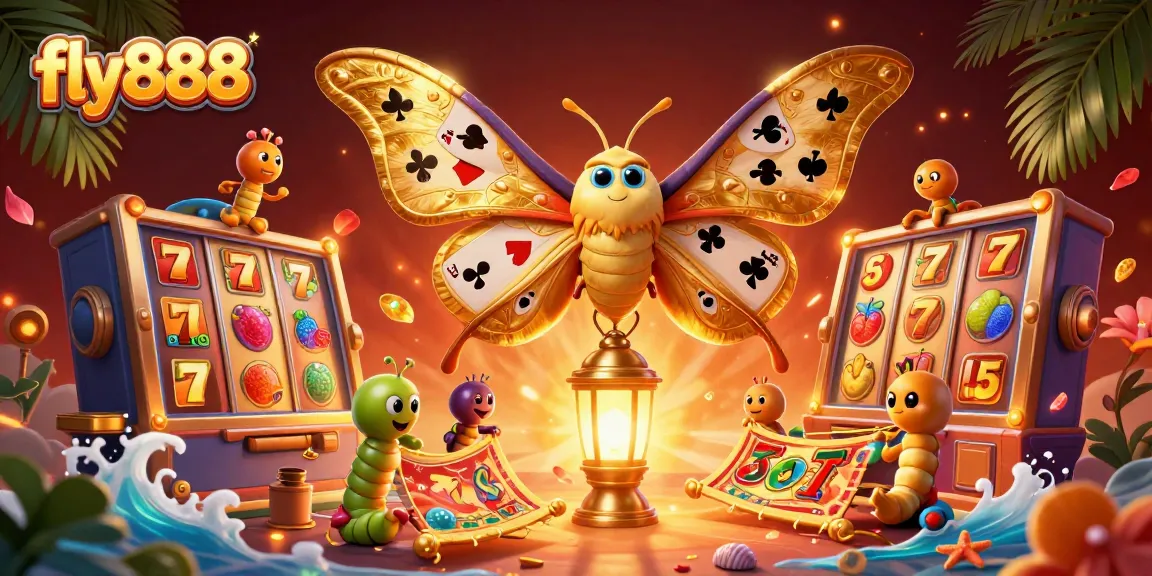 Experience the excitement of fly888 with our vibrant 3D casino scene featuring dynamic slot reels and richly detailed characters.