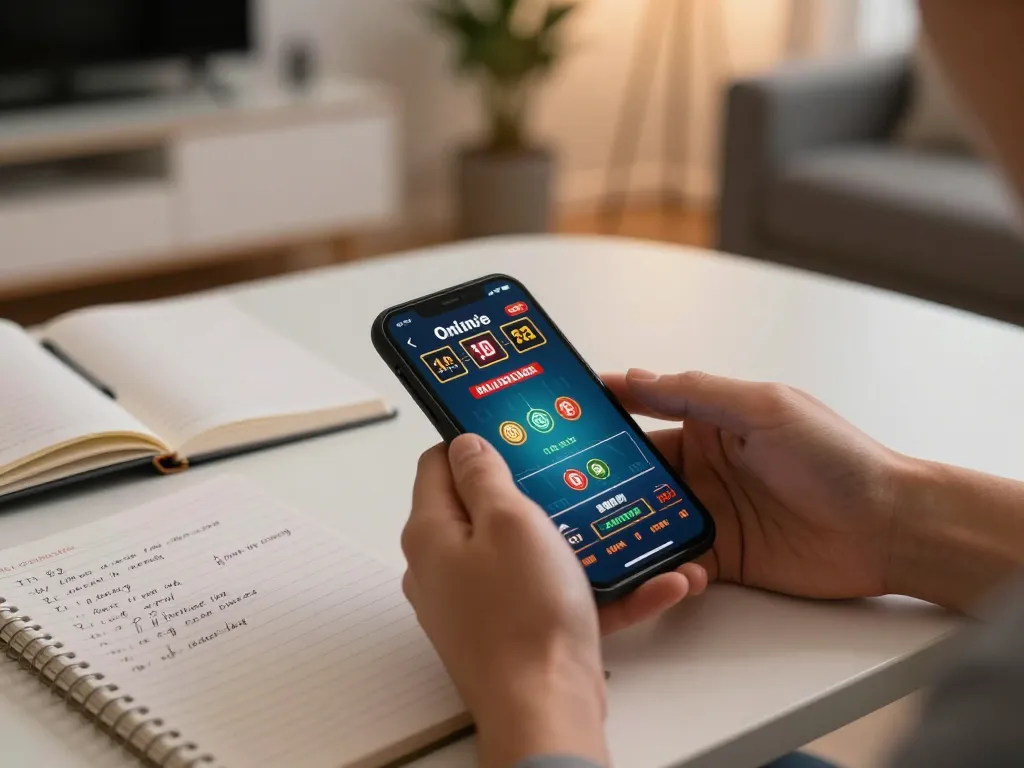 Engaging in online gaming at 789clubgo with smartphone and strategic notes in a cozy setting.