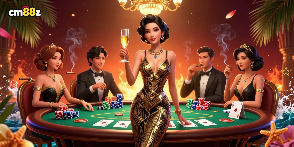 Experience the thrill of poker at cm88z with elegant visuals and vibrant casino elements.