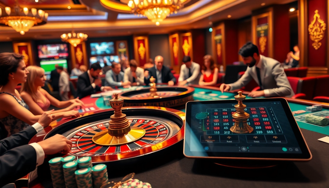 BDTK66 thrill as players engage at a luxurious roulette table in a vibrant casino scene.
