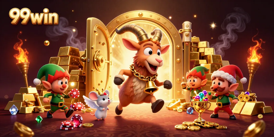 Engaging scene at 99win casino, featuring Krampus goat and lively holiday elements.