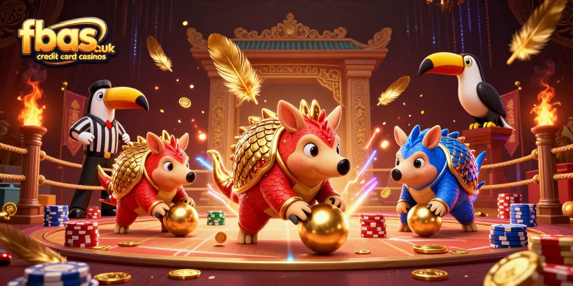 Engage with fbas.co.uk credit card casinos in this vibrant scene featuring charming pangolins and casino elements.