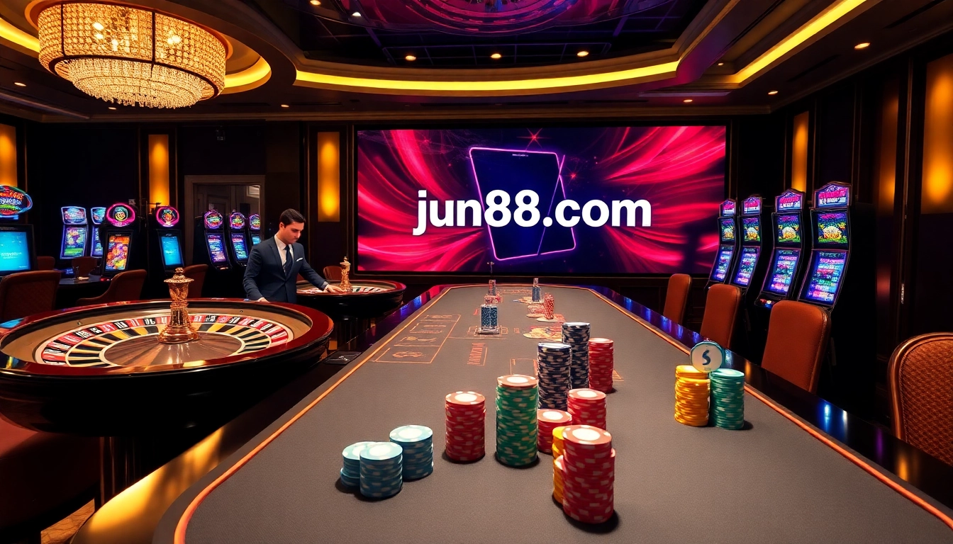 Experience thrilling gaming at jun88 com with vibrant casino tables and engaging slot machines.