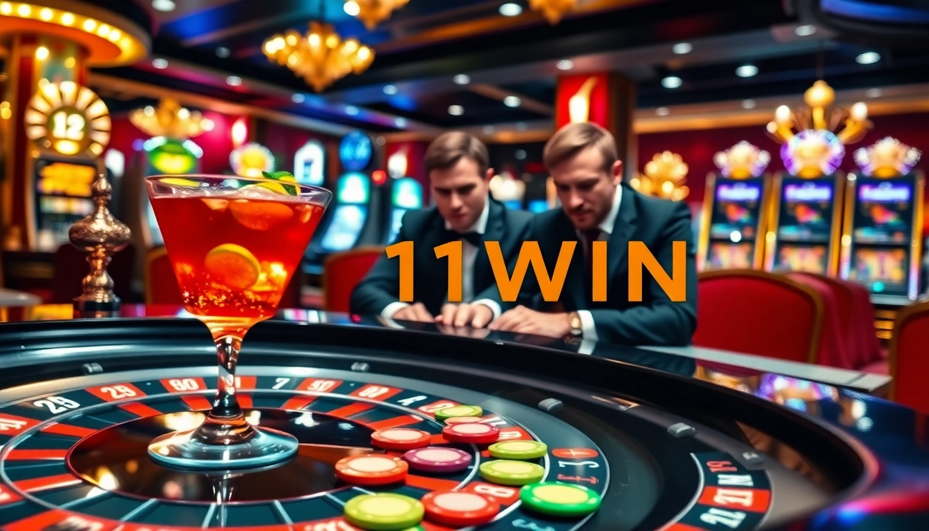 Engaging casino scene featuring 11WIN poker players at a high-stakes table.