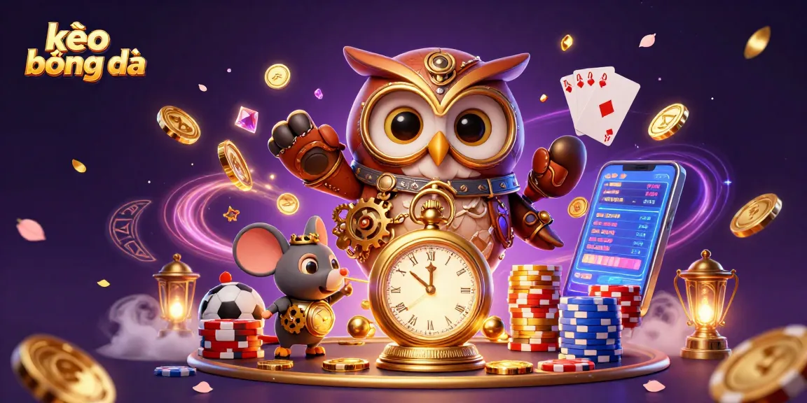 Engage with kèo bóng đá through dynamic sports betting, featuring an owl and exciting game elements.