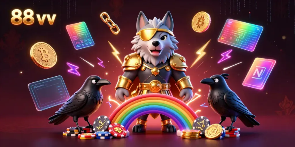 Engage in exhilarating gameplay at 88 vv with a stunning illustration featuring mythological characters and casino elements.