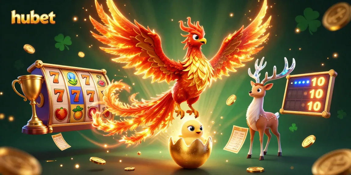 Experience the excitement of hubet with a dynamic illustration featuring slot reels and majestic characters.
