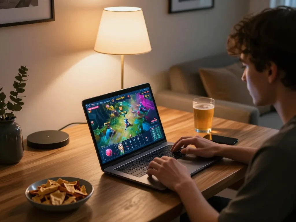 Player engaging in online gaming at Nhà cái UG88, showcasing vibrant casino interface on laptop.