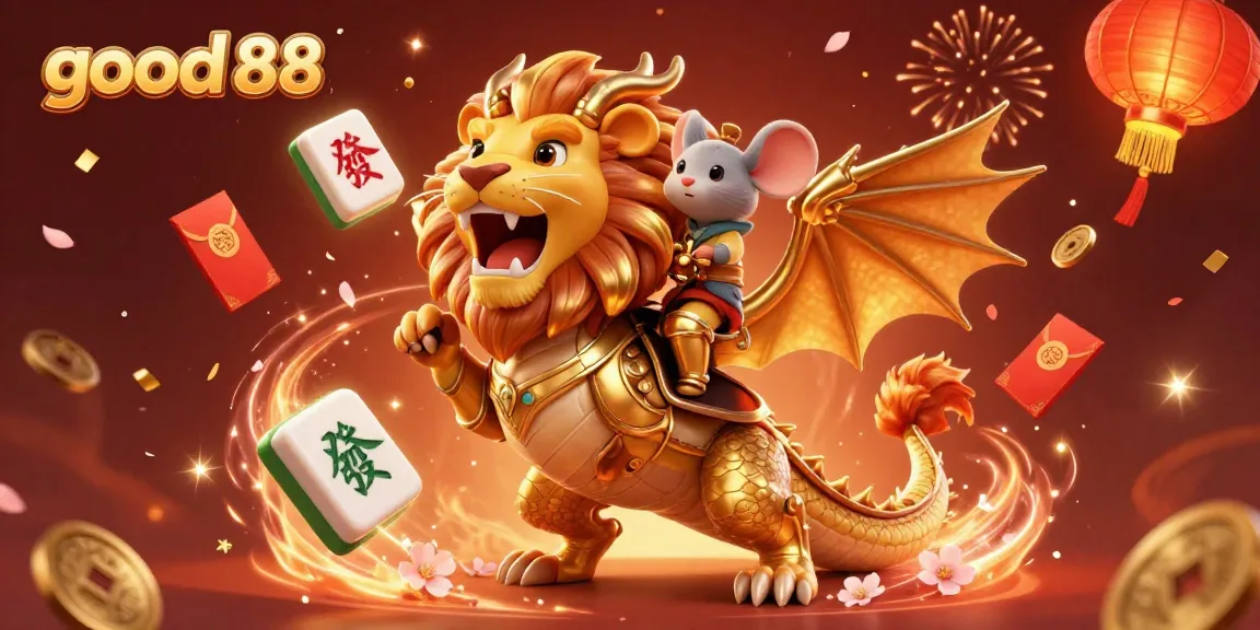 Engage with good 88 as the victorious chimera and mouse jockey celebrate in a vibrant casino setting.