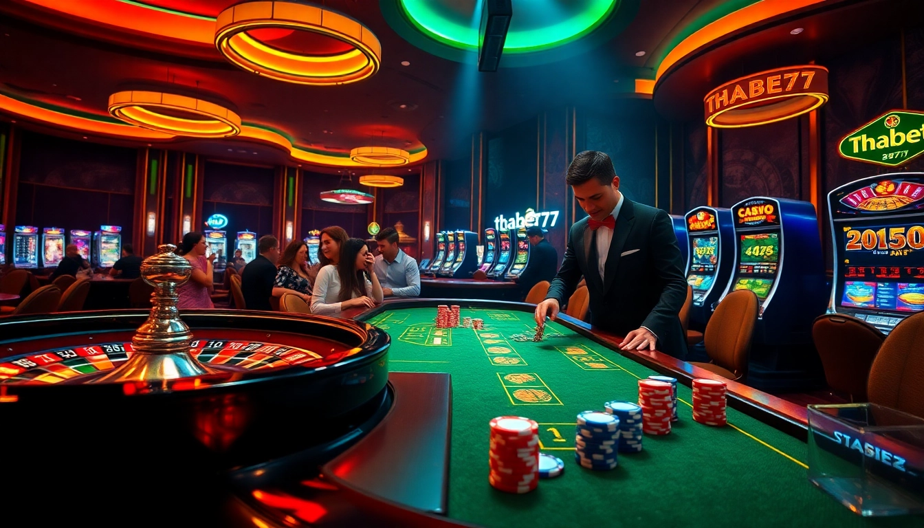 Experience the thrill of winning at thabet777 with vibrant casino elements like roulette, poker, and slot machines.