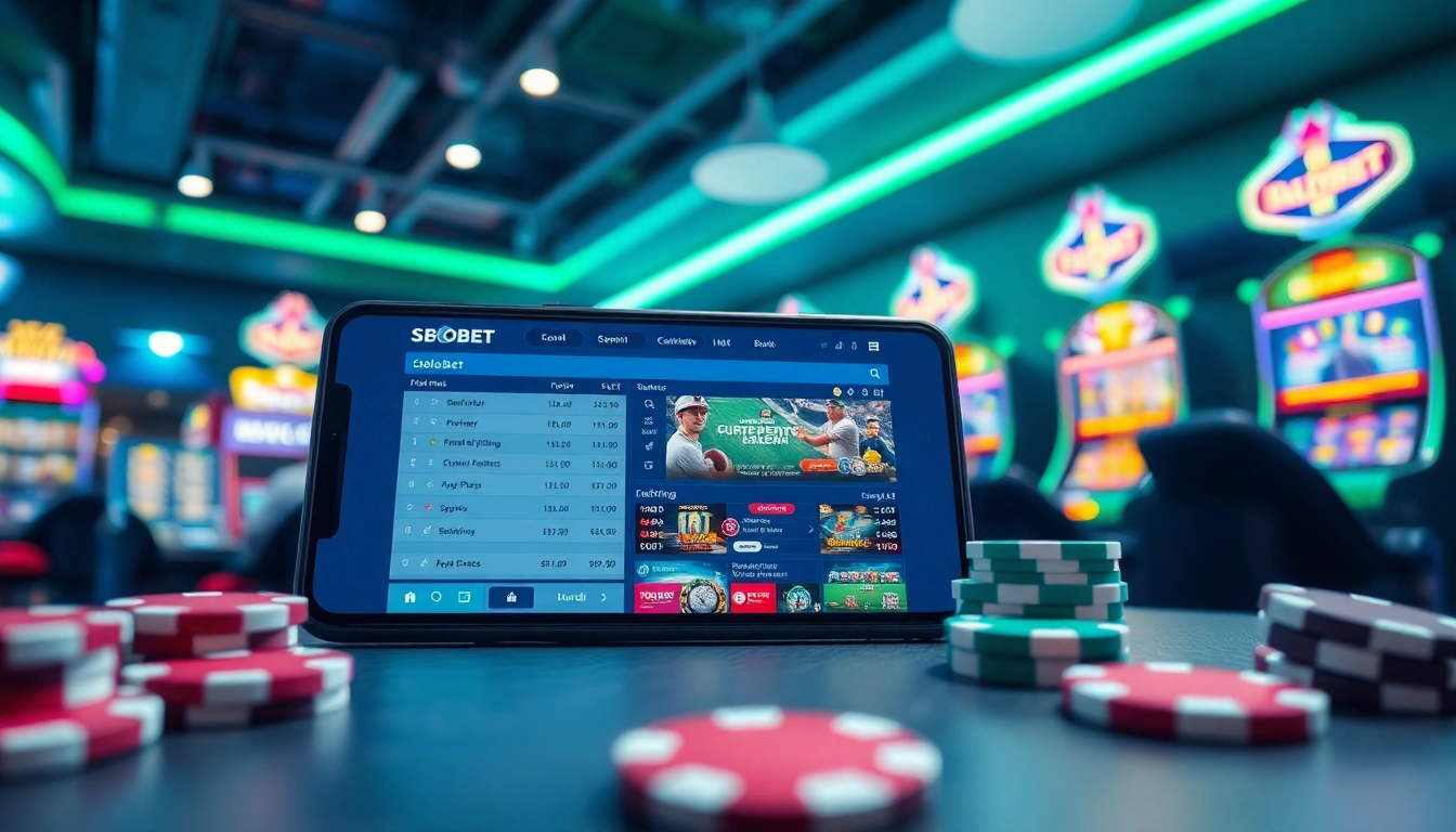 SBOBET gaming scene depicting online betting excitement with vibrant colors and engaging atmosphere.