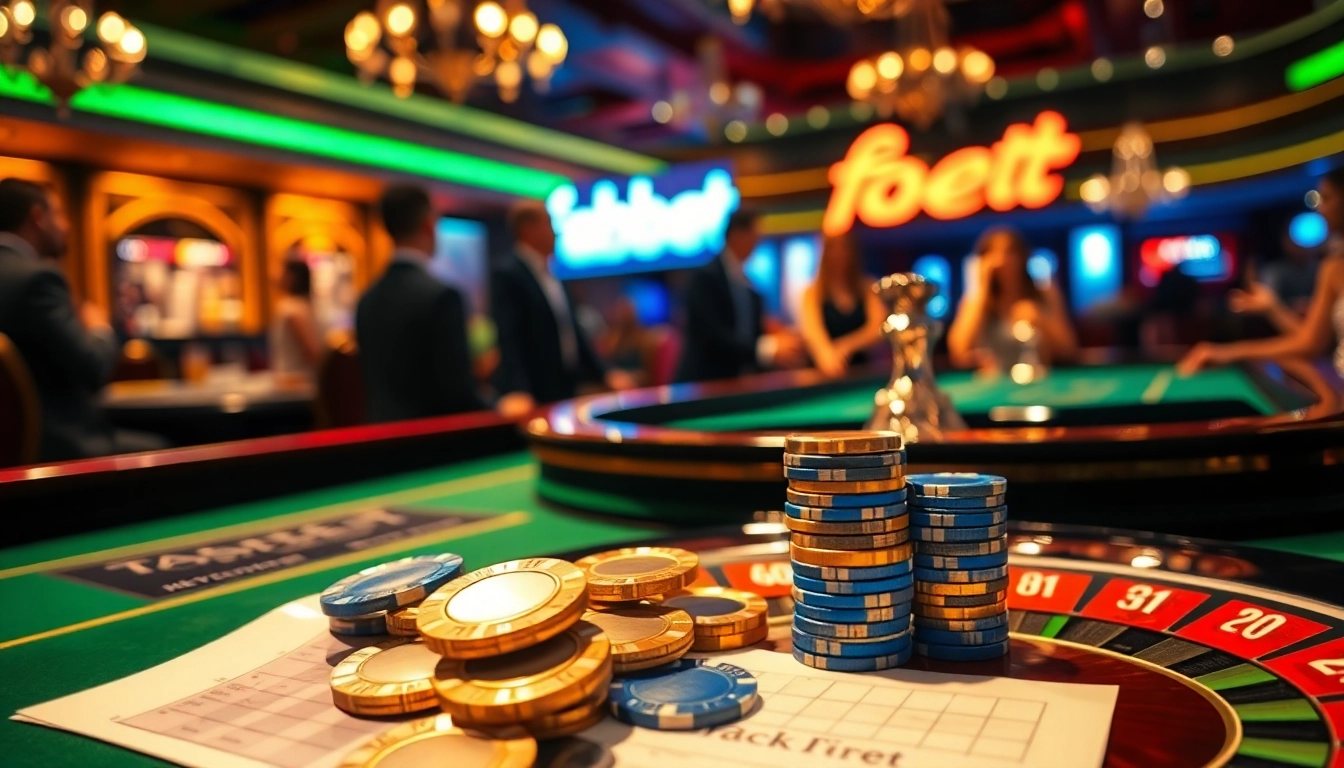 Experience the excitement at Fabet casino with vibrant roulette tables and enthusiastic players engaged in winning.