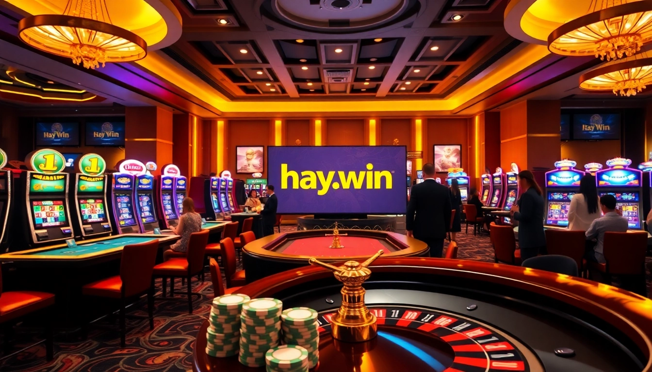 Experience the thrill of winning at hay.win with vibrant casino visuals featuring poker chips and roulette wheels.