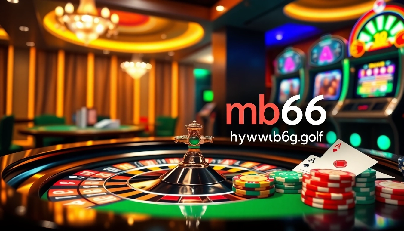 Experience premium gaming with https://mb66.golf/ on a luxurious roulette table surrounded by poker chips and slot machines.