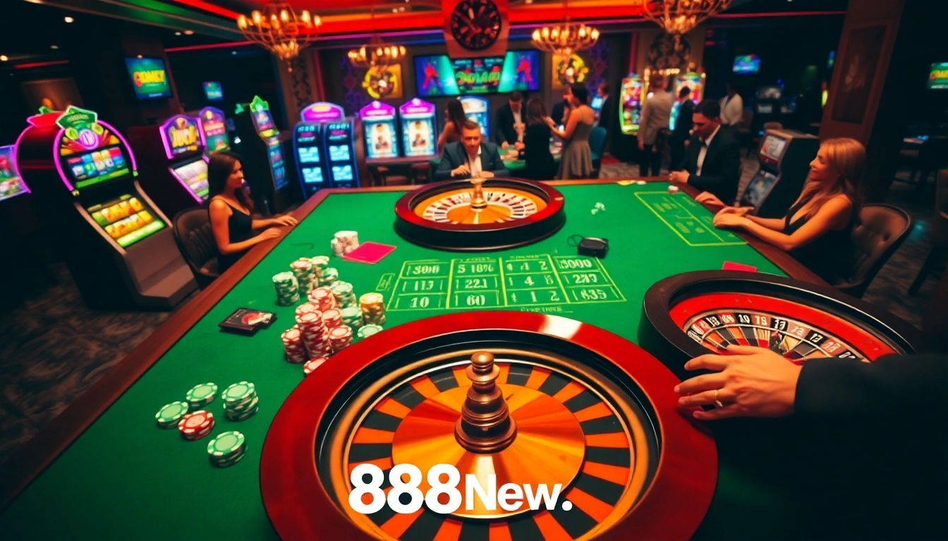 Experience high-stakes gaming at 888new.com with vibrant poker chips and roulette.