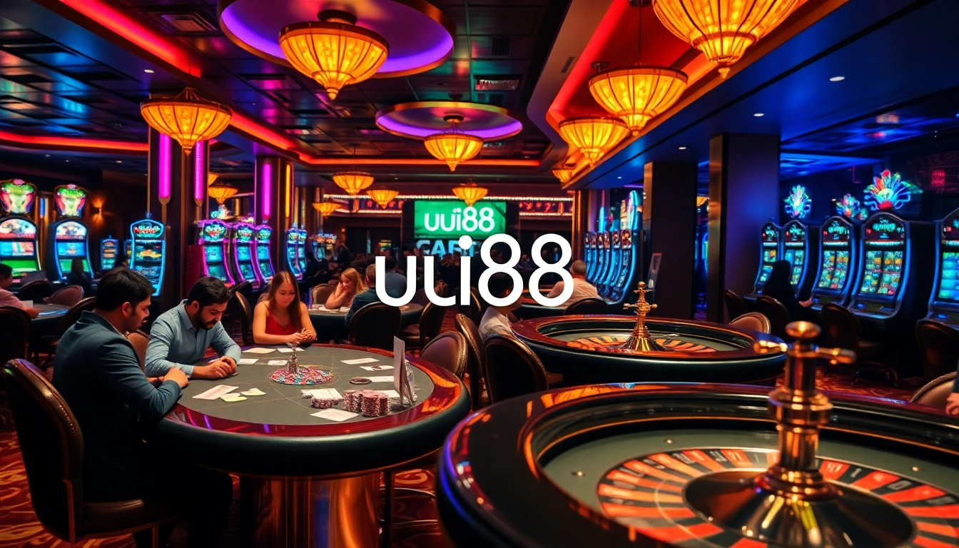 Engaging players at a luxurious casino table showcasing uu88 gaming excitement and vibrant atmosphere.