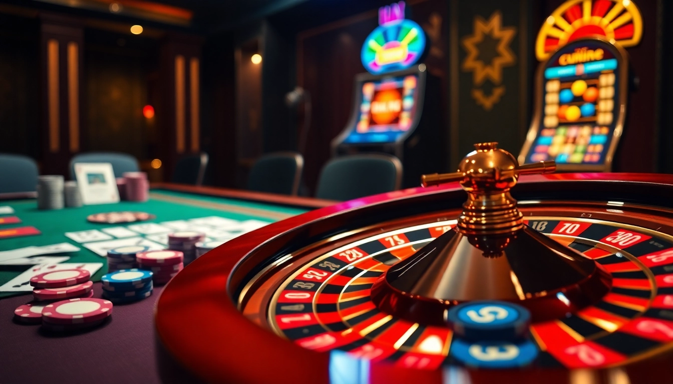 Fun88 logo on a roulette wheel surrounded by poker chips, creating a vibrant casino atmosphere.