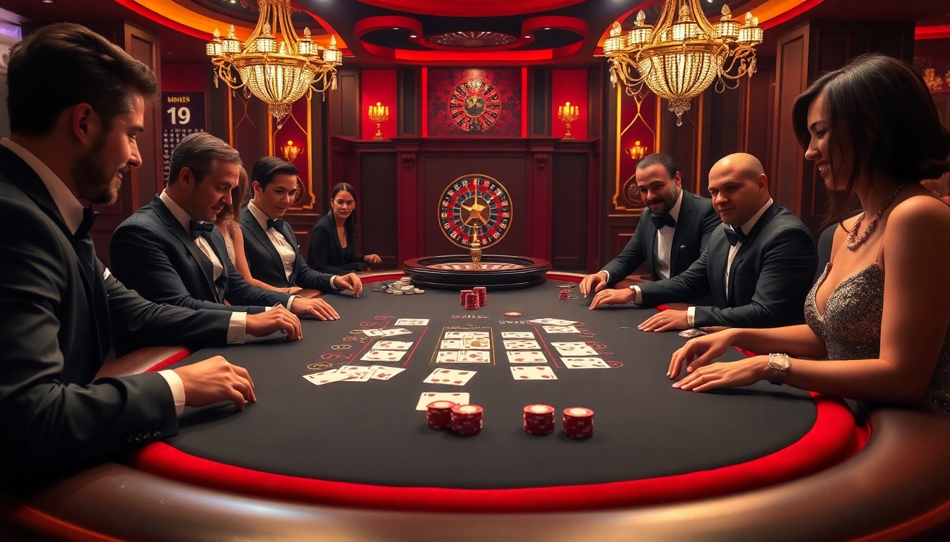Players enjoying a thrilling blackjack game at https://b52club.forum/ casino, showcasing excitement and elegance.