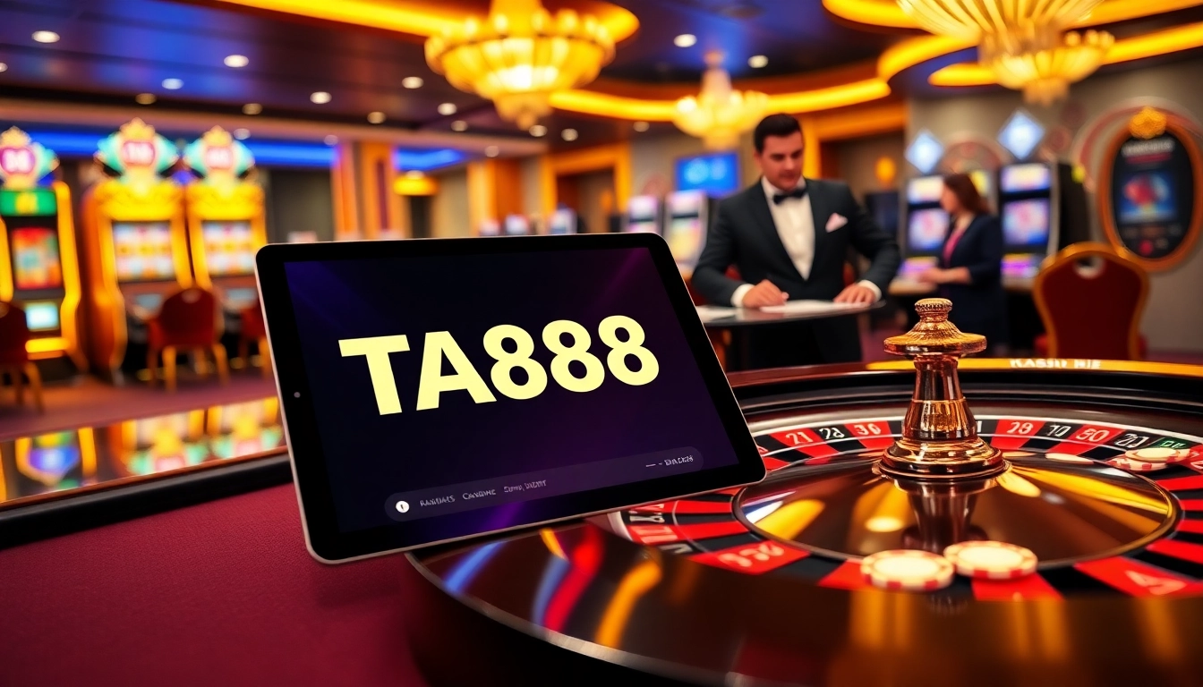 Experience thrilling gameplay with TA88 at a luxurious casino table filled with chips and cards.