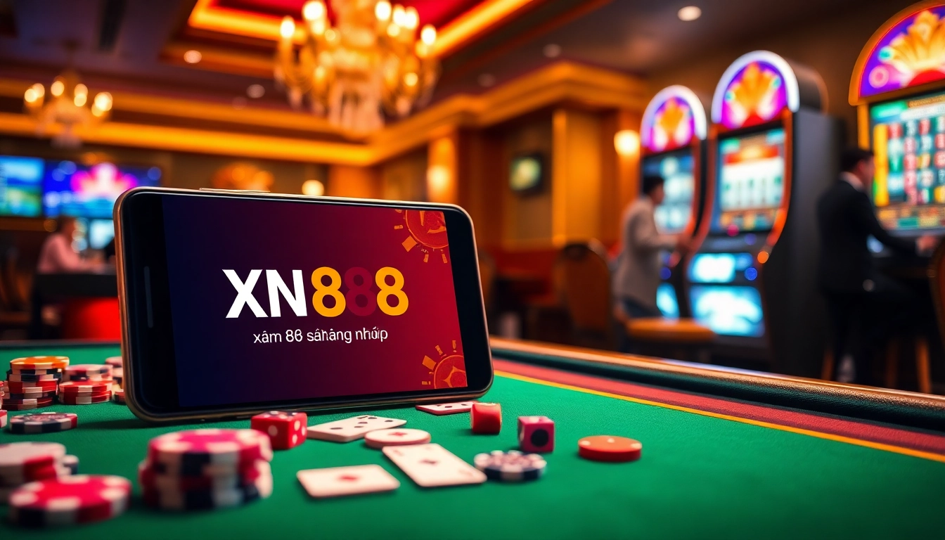 Experience xn88 đăng nhập in a luxurious casino environment showcasing vibrant games and sleek technology.