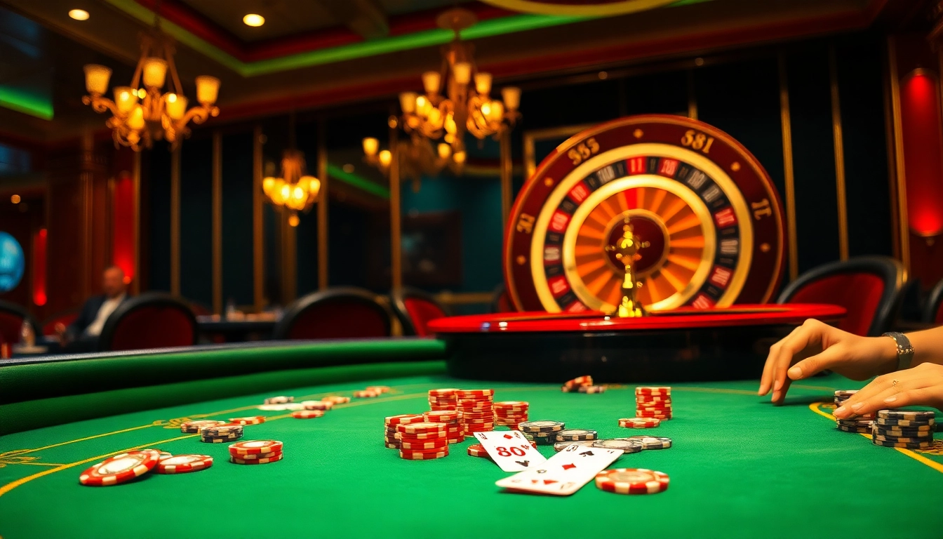 Engaged poker players at a luxurious table with 88i-themed chips, capturing the thrill of gambling.