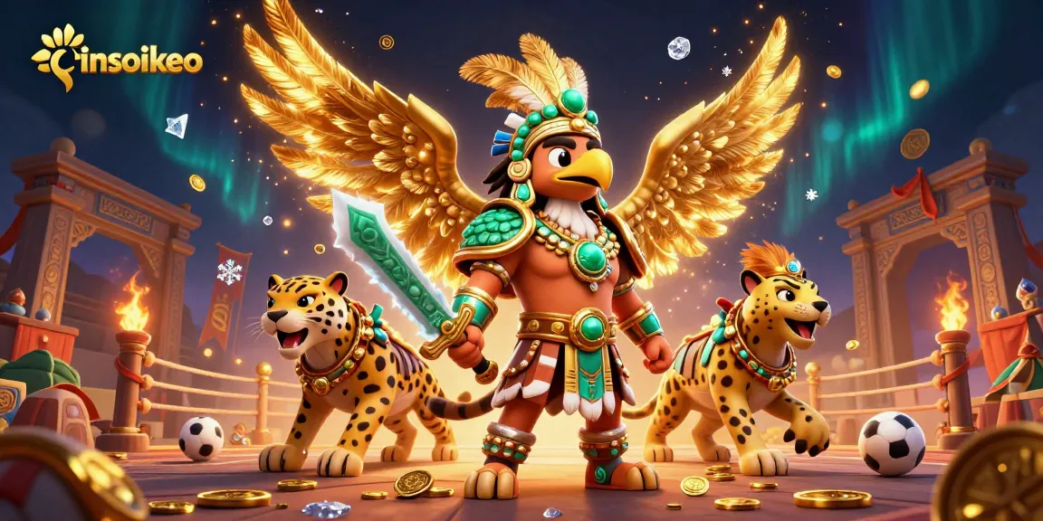 Engage with tinsoikeo to win big in sports betting with vibrant Aztec-themed illustration.