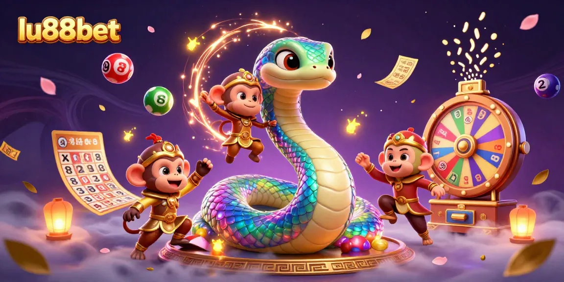 Experience vibrant excitement at lu88bet with a dazzling scene of a rainbow serpent and playful king.