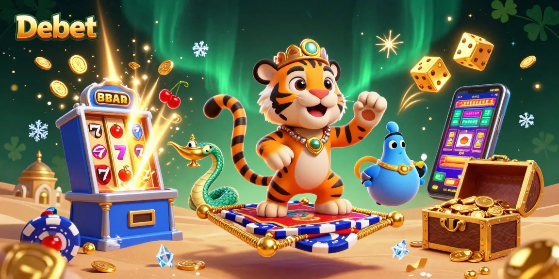 Experience thrilling jackpots at Debet with vivid casino elements and enchanting characters.