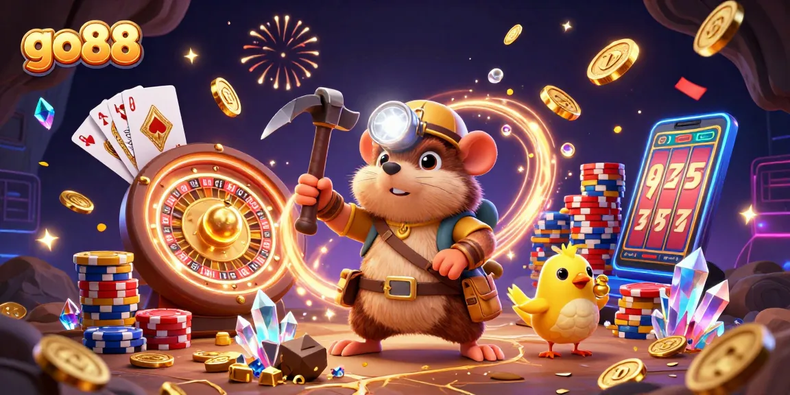 Experience the thrill of go88 with dynamic 3D treasures and gaming excitement in a vibrant casino setting.