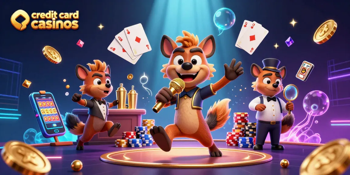 Experience the thrill of credit card casinos with animated hyenas at a comedy casino club.